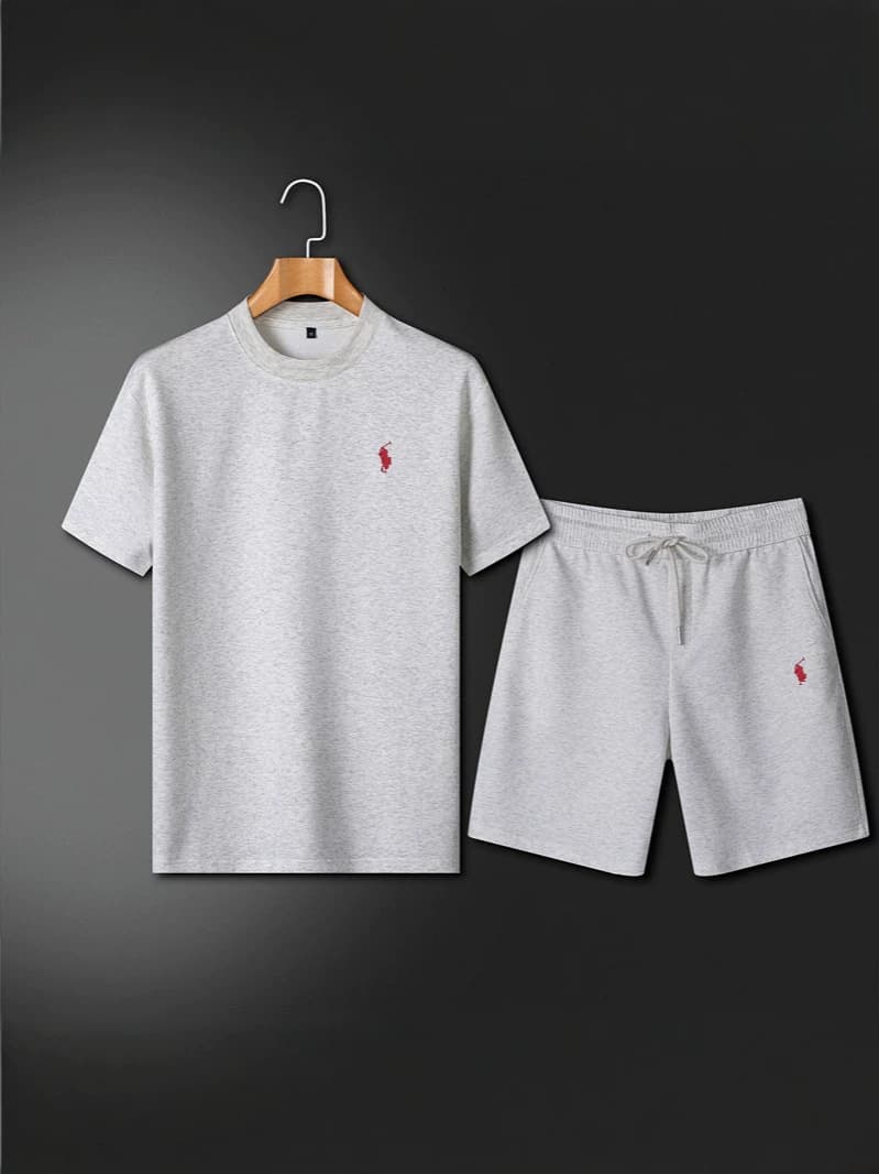 Summer Men's Sportswear Set, European Fashion Embroidered Short Sleeve T-Shirt and Shorts Two-Piece Set