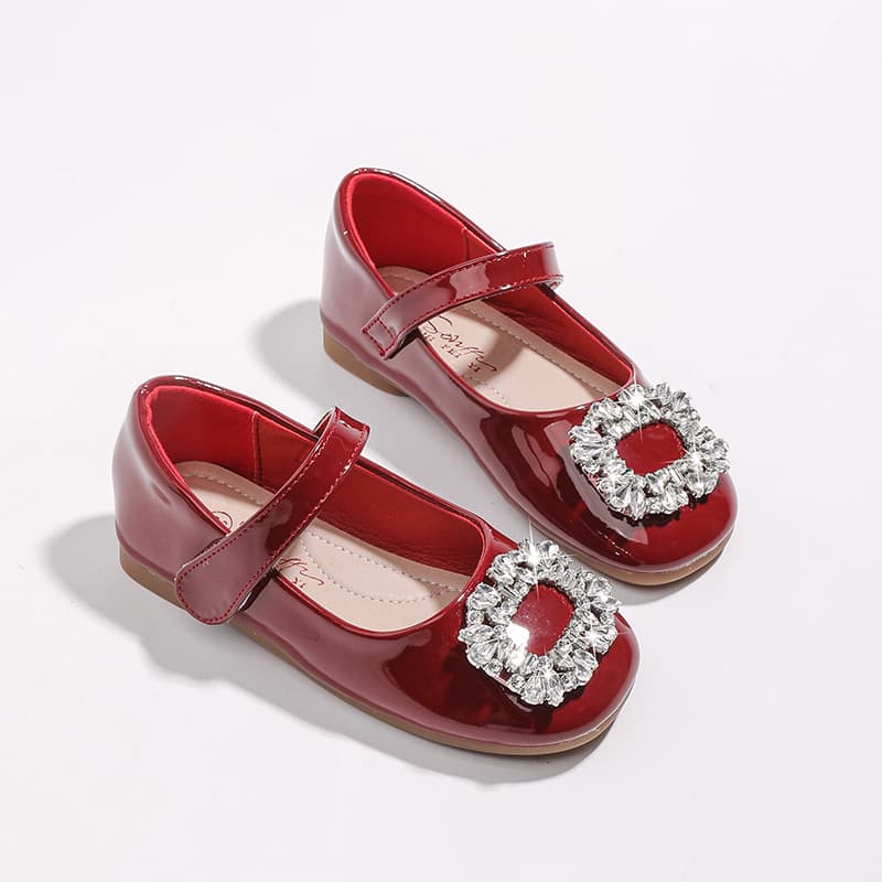 Rhinestone Buckle 2025 Spring New Mary Jane Shoes for Small to Medium Kids, Leather Performance Princess Shoes, Girls' Soft Sole Single Shoes