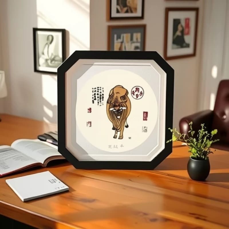 New Chinese-style circular Five Oxen traditional painting, office decoration, entrance foyer living room corridor mural, turning fortunes around