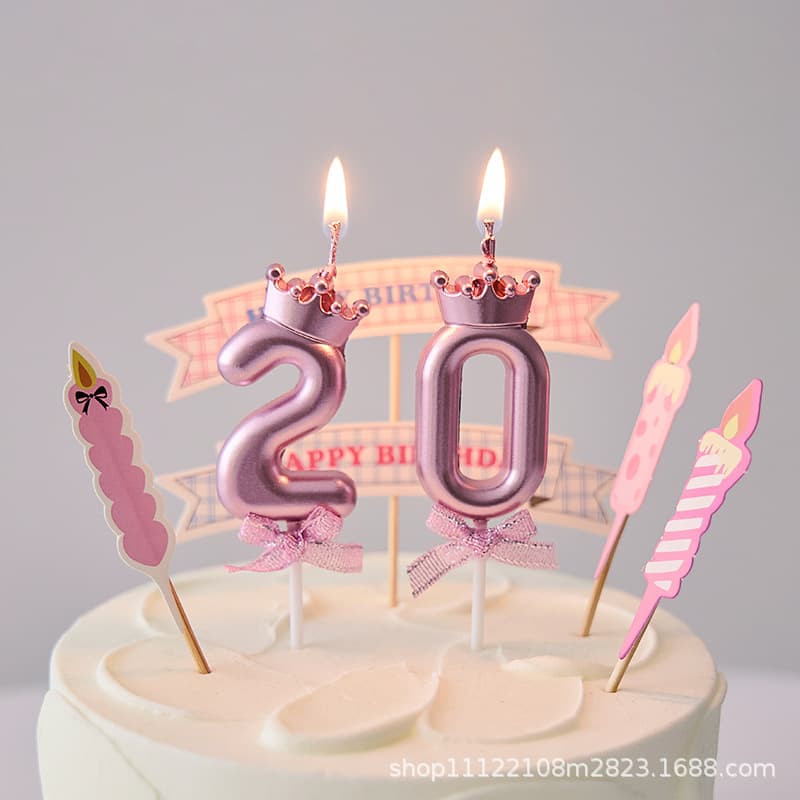 Pink Crown Number Candle for 1st Birthday Girl Princess Cake Decoration Party Atmosphere Photo Prop