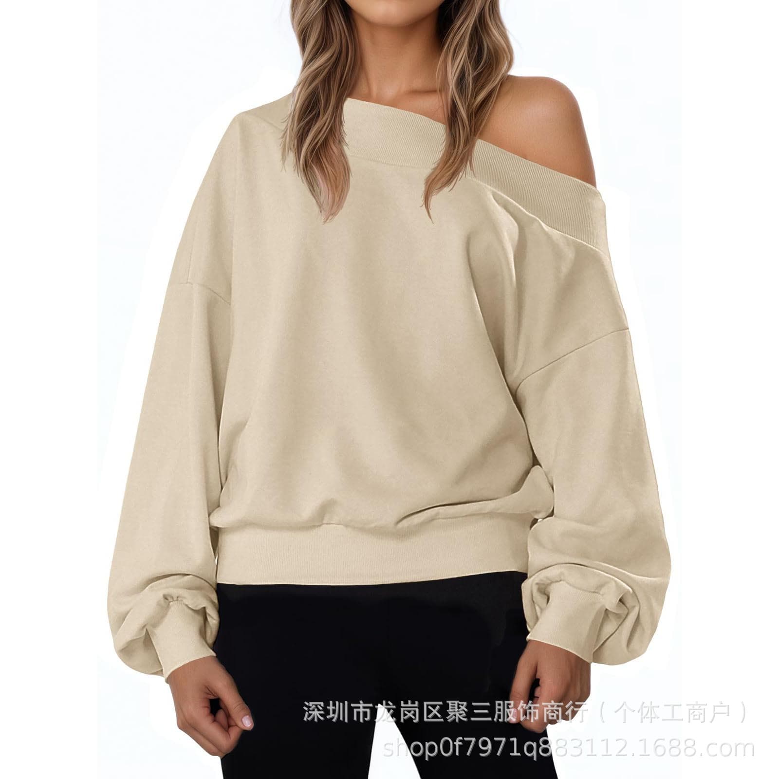 AliExpress European and American cross-border women's new off-shoulder sweatshirt oversized casual long-sleeved loose autumn pullover sweatshirt