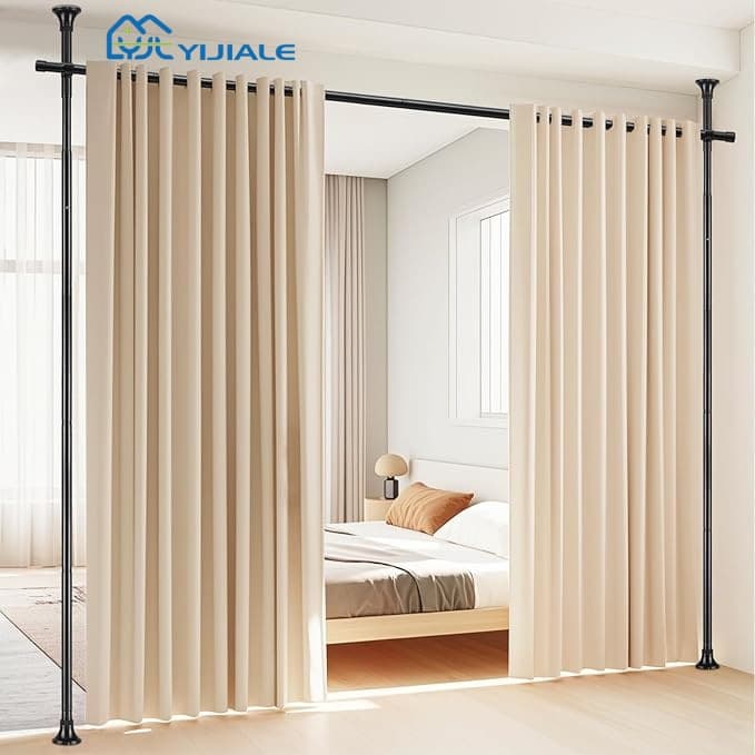 Vertical Tension Retractable Pole Room Divider Bedroom No Punching Bed Partition Curtain Door Curtain Modern Minimalist Style
