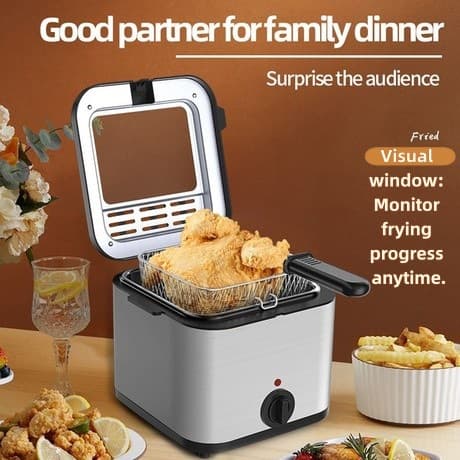 Cross-border integrated self-heating electric deep fryer for home use (doughnut & fries maker) with drop shipping