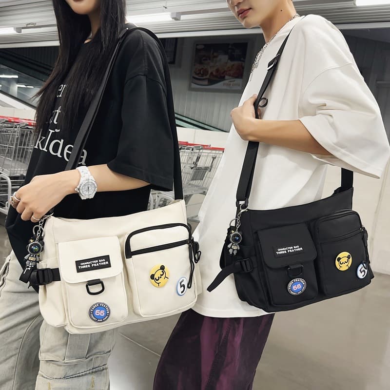 Trendy Japanese-style Utility Multi-pocket Crossbody Bag for Women, Large Capacity Student Bag, Casual Versatile Men's Shoulder Bag