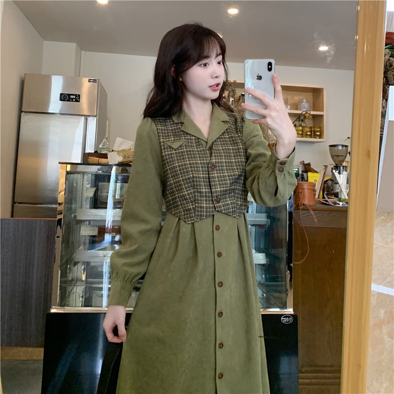 Plus Size French Elegant Long Dress Women Autumn Winter New Style Slimming Waist Checkered One Piece Dress for plus...