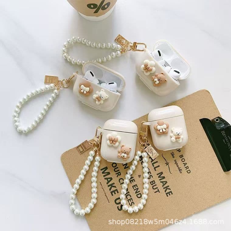 Off-white bow bear earphone case for Apple Bluetooth earphones AirPods 4/Pro 2/3.