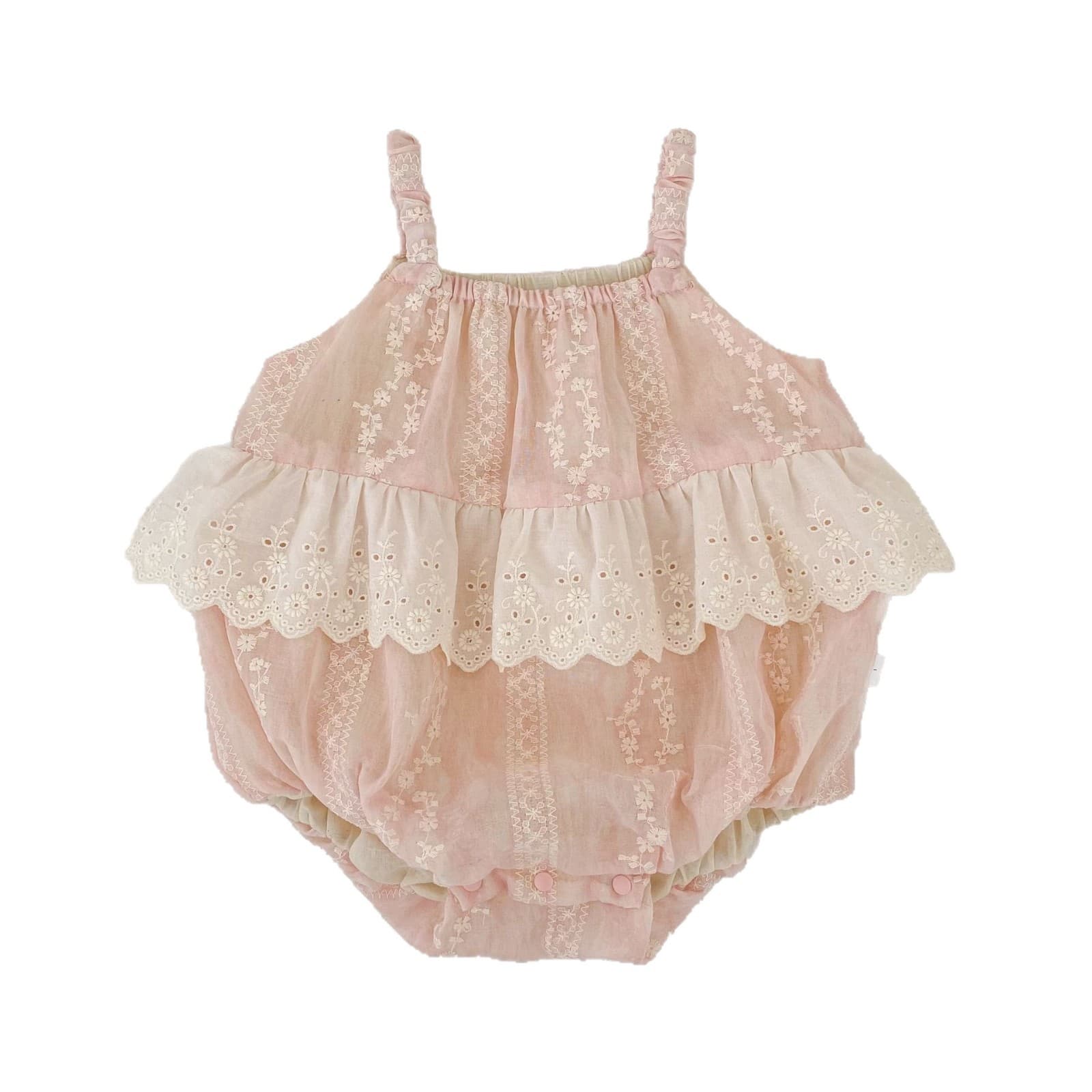 2026 New Baby Lace Ruffle Bodysuit Stylish Girl Embroidered Strap Romper Summer Onesie