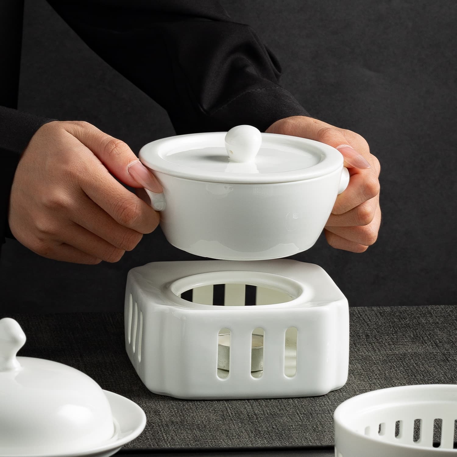 High-end restaurant hotel double-handle soup bowl, stew pot for seafood Buddha Jumps Over the Wall, candle-heated insulated fin soup and bird's nest