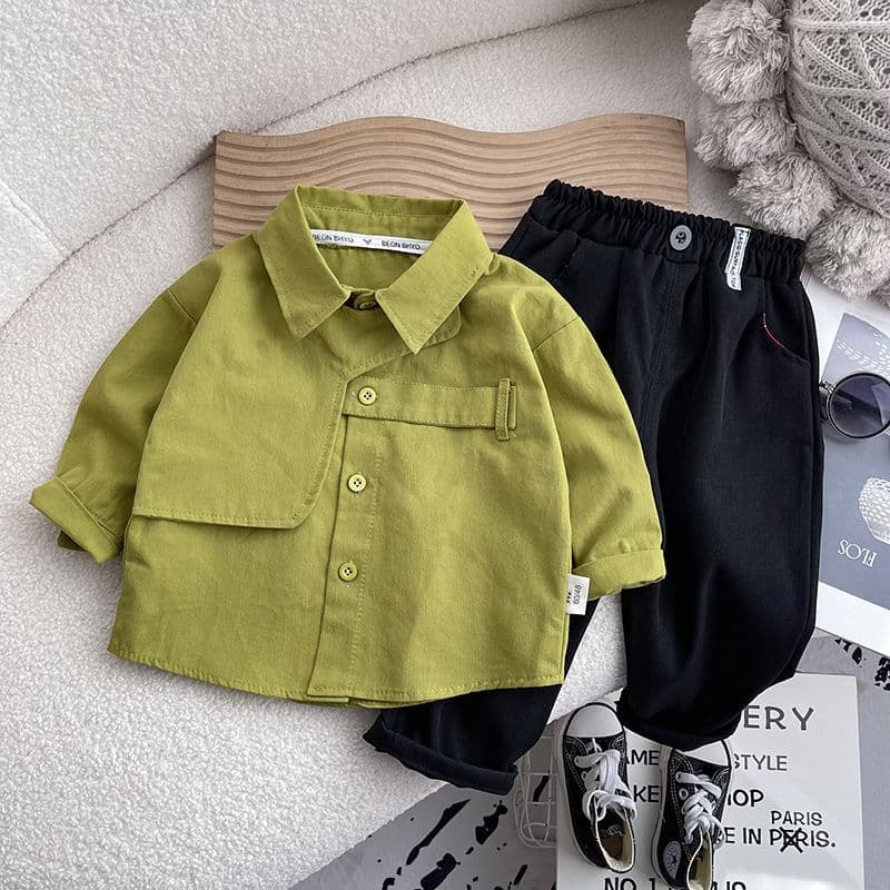 Boys' fashionable shirts 2025 new trendy baby street tops for children and middle-aged children casual pants handsome spring and autumn suits
