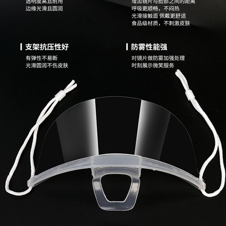 Transparent food service masks, anti-fog and anti-saliva smile masks with plastic visors for chefs and hotels
