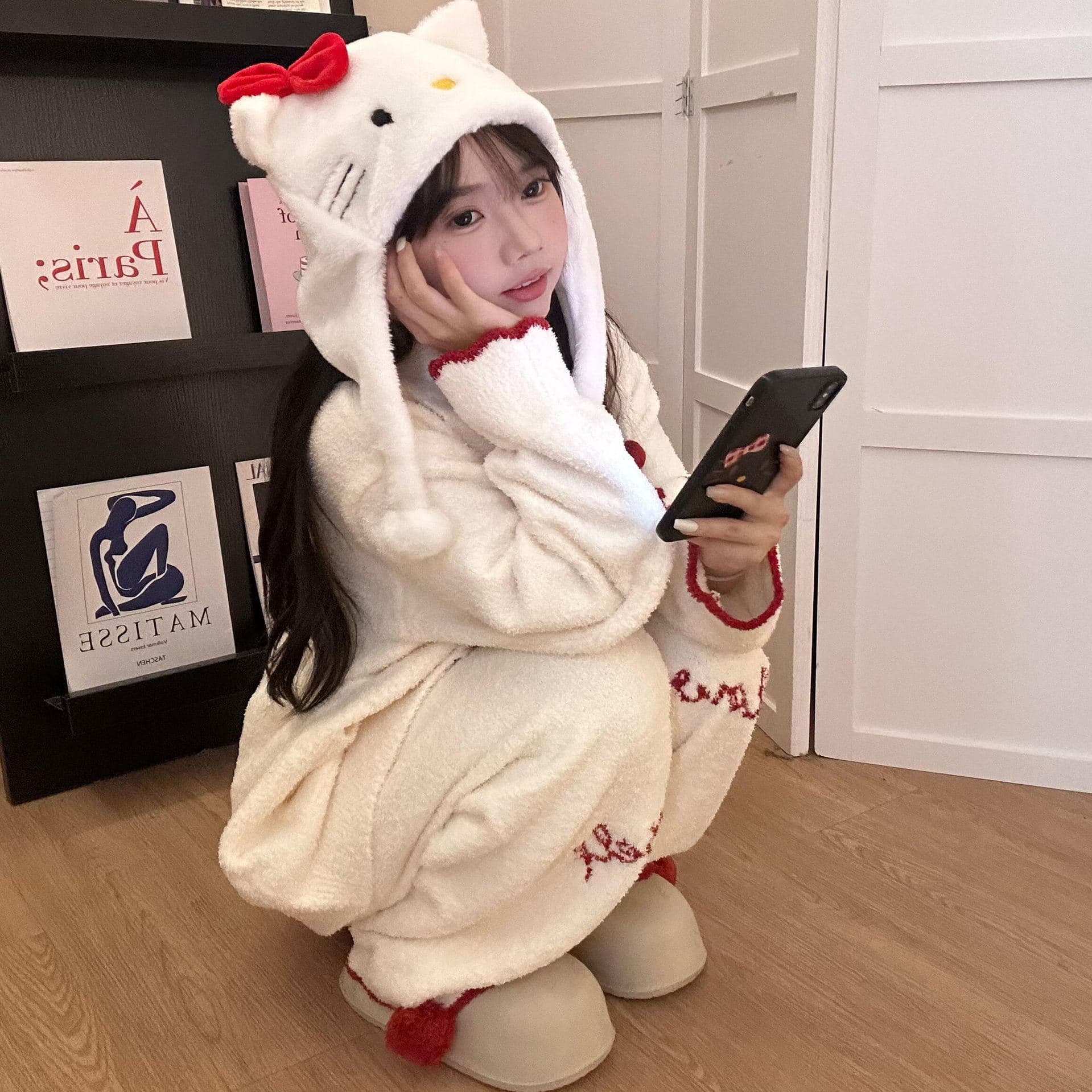 Pure desire simple style sweet half-velvet pajamas for women winter new long-sleeved large size home clothes set can be worn outside