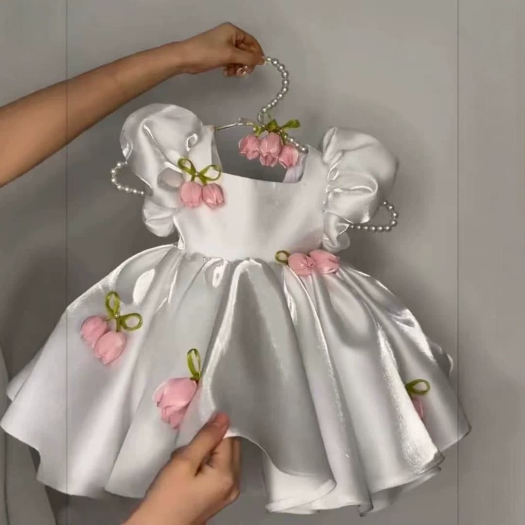 Girls' Children's Gown 2026 New Spring Summer Bubble Sleeve Floral Dress Birthday Party European and American Princess Dress