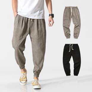 Summer Trendy Casual Pants, Plus Size Chinese Style Harem Pants, Men's Linen Pants, Cotton Linen Harem Jogger Pants