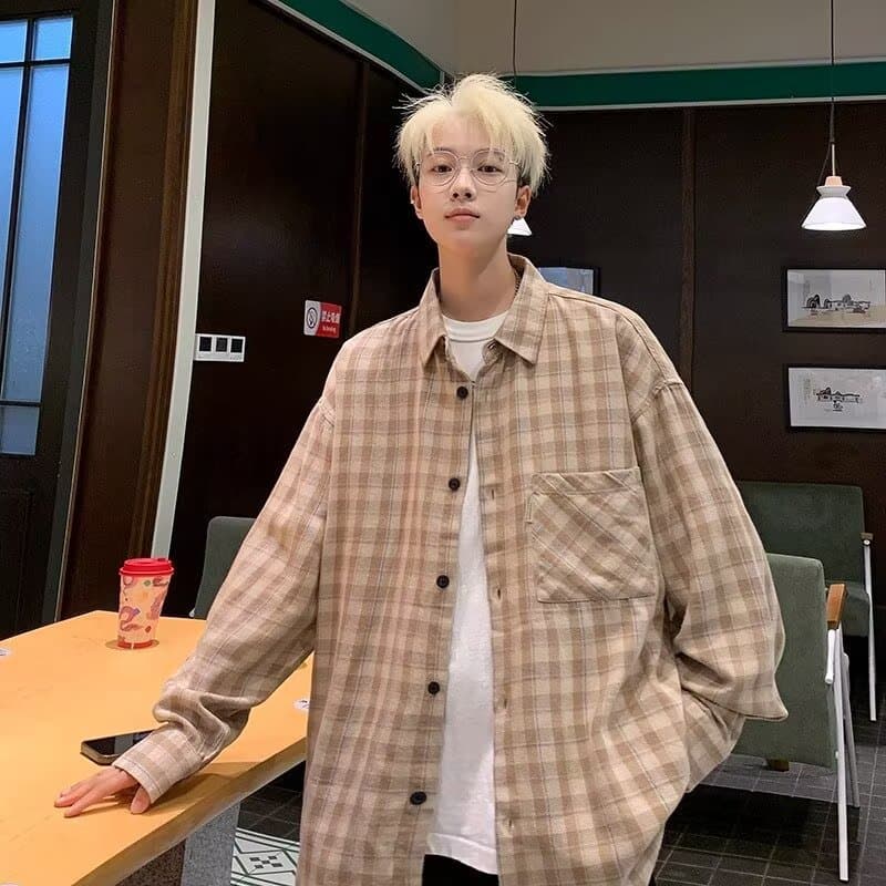 Spring Japanese Plaid Long Sleeve Shirt for Men, Ins Trendy Loose Fit Versatile Shirt, Youth Street Brand Casual Jacket
