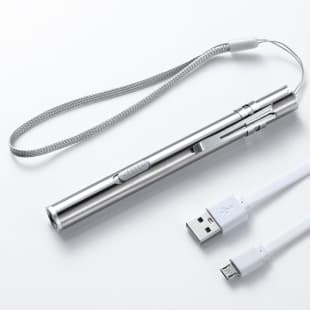 Rechargeable Medical Pen Light Flashlight, Stainless Steel Silver Metal, Yellow and White Light, Engraved, Doctor Nurse Pupil Pen Light
