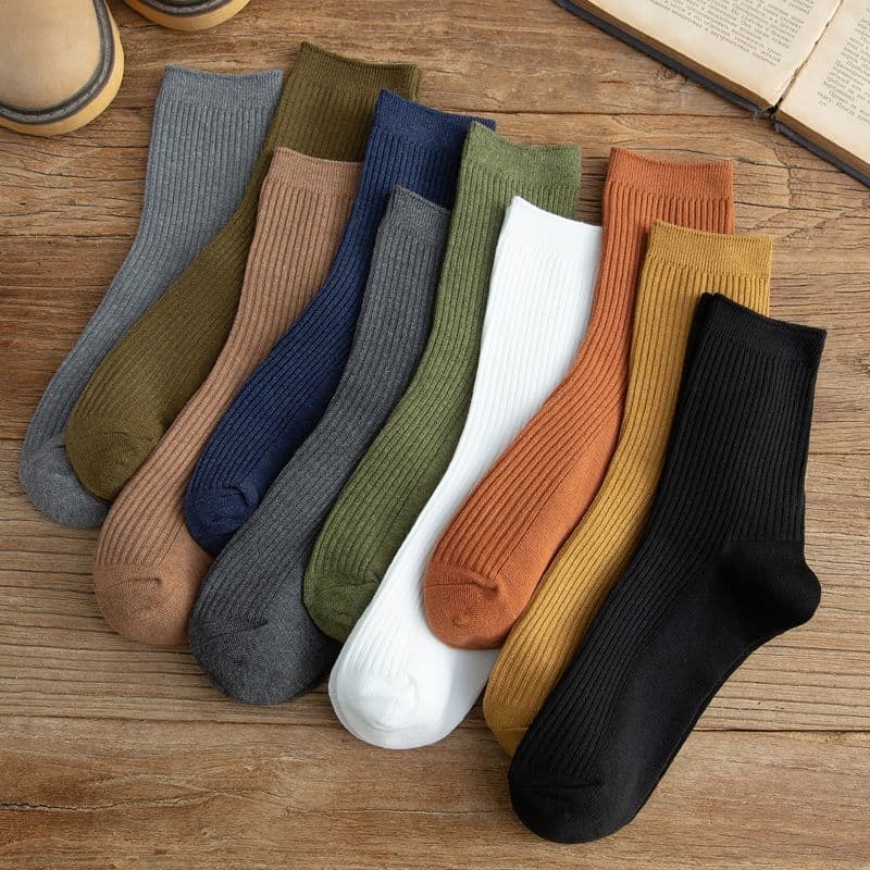 Versatile Men's Socks Solid Color Casual Long Tube Sweat-Absorbing Mid-Calf Autumn/Winter Cotton Odor-Resistant Long Socks Trendy Men's Socks