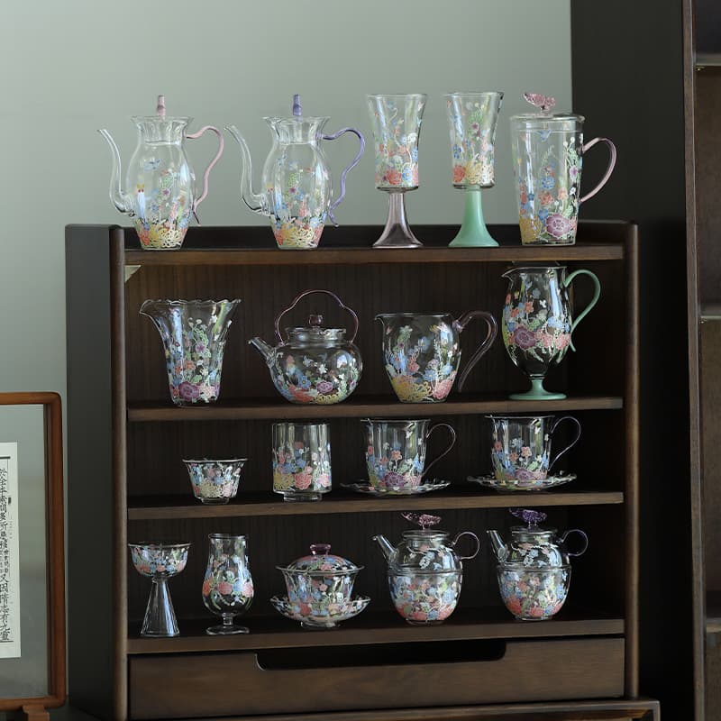 Floral Splendor High Borosilicate Heat-Resistant Glass Flower Tea Cold Brew Pitcher Kung Fu Tea Set Gaiwan Fairness Cup Green Tea Tasting Cup