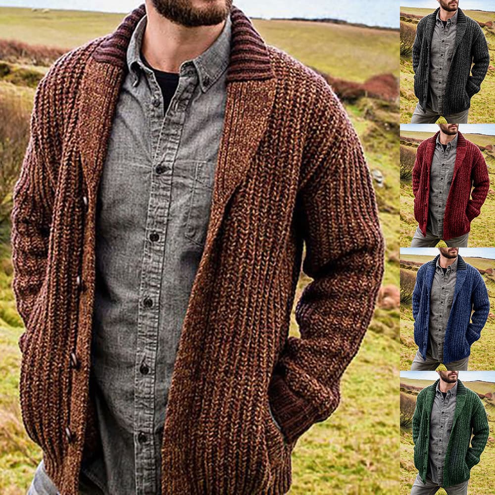 2025 Autumn/Winter Men's Cardigan European and American Style Solid Color Long Sleeve Slim Fit Knitted Sweater Jacket Cross-Border Amazon Men's Sweater