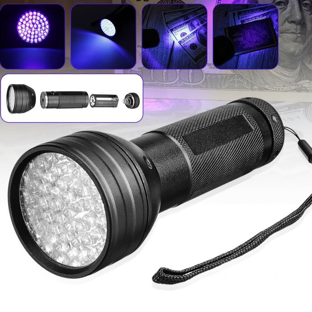 Banknote detection 51LED purple light aluminum alloy jewelry identification household UVled flashlight strong light UV banknote detection lamp portable