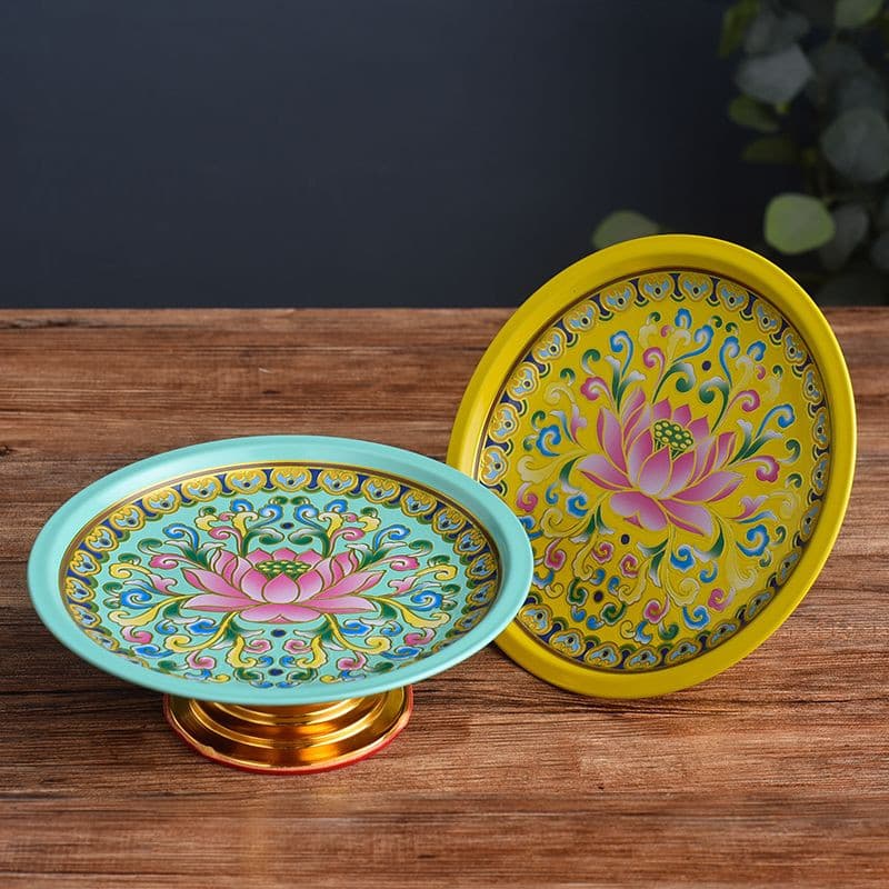 Buddhist Offering Fruit Plate Enamel Painted Tray Offering Buddha Fruit Plate Home Use Worship Wealth God Fruit Dish Ornament