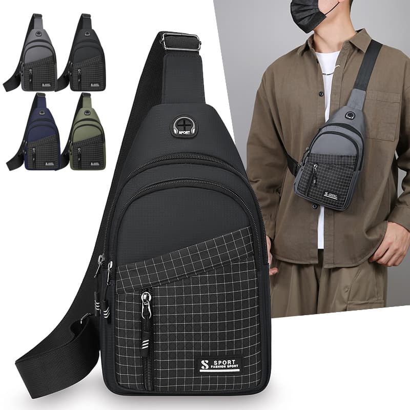 Men's new commuter cross-border large capacity crossbody bag multifunctional simple versatile portable nylon chest bag trendy
