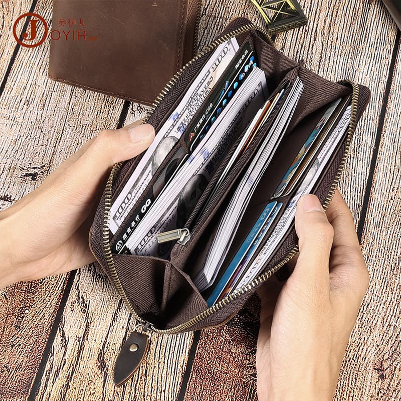 Crazy Horse Leather Long Wallet RFID Anti-Magnetic Business Men's Vintage Clutch Wallet Simple Genuine Leather Billfold