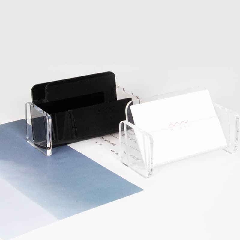 Wholesale acrylic business card holder and label box, transparent plastic card stand for sales office storage