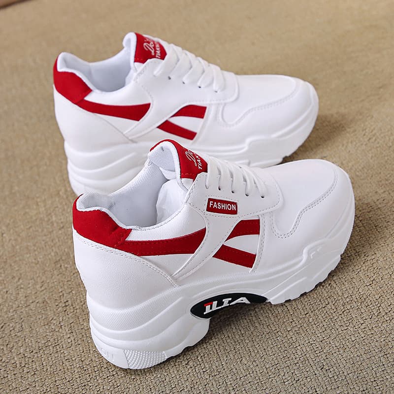 Inner height-increasing white shoes for women 2025 spring and autumn leather thick-soled 8cm sports shoes versatile casual dad shoes for women