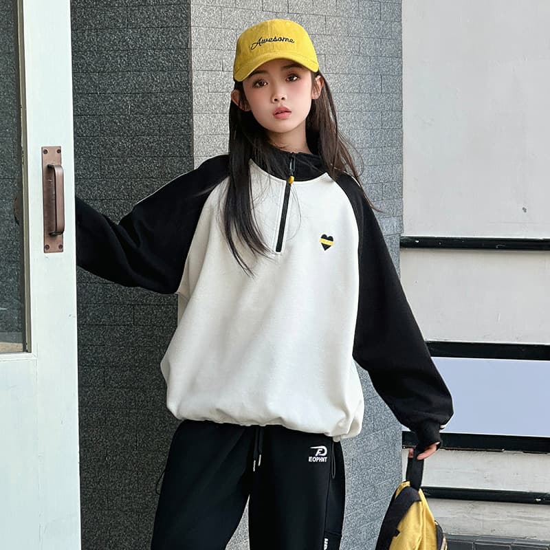 Slimming Loose Fit Half High Collar Pullover Sweatshirt for Middle School Girls Spring and Autumn Wear