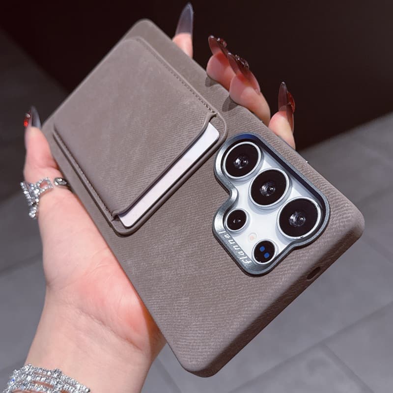 Japanese-Korean Light Luxury Flannel Phone Case for Samsung S25 Ultra, S24 Ultra with Magnetic Card Holder Galaxy