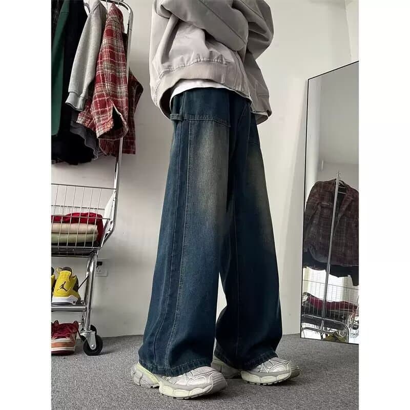 High Street Fashion Boyfriend Straight Leg Jeans for Men 2025 Autumn In Trendy High Waist Loose Wide Leg Pants Mid Length