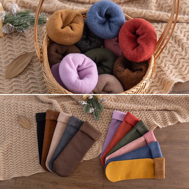 Autumn/Winter Cashmere Snow Socks Women's Socks Pure Cotton Warm Loop Socks Fleece-Lined Thick Mid-Calf Candy Color Zhuji Wholesale