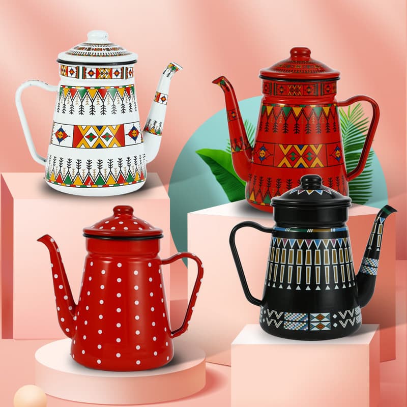 Hand-Poured Coffee Pot Enamel Moika 1.1L Fine Neck Coffee Pot Enameled Coffee Pot Oil Pot Crane Beak Vintage Luxury Coffee