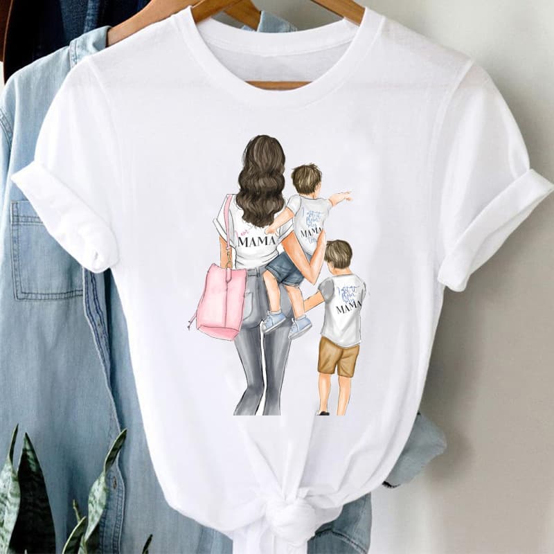 T-shirt women's printed cartoon 90's Style Boy sweet mom top Korean style printed clothes fashion