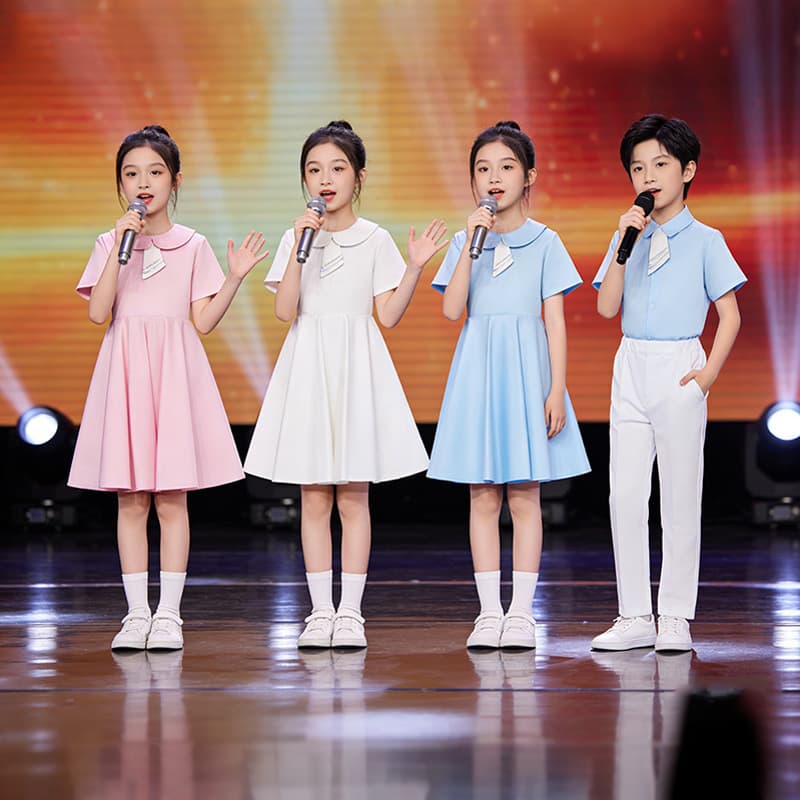 Children's junior high school, primary school student choir group patriotic poetry recitation speech competition graduation season dress performance costumes