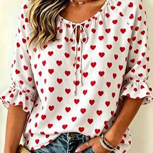 Women's Casual Plaid Print Shirt with Tie Waist & 7/8 Flared Sleeves, Loose Fit Summer Blouse for Amazon & European Markets