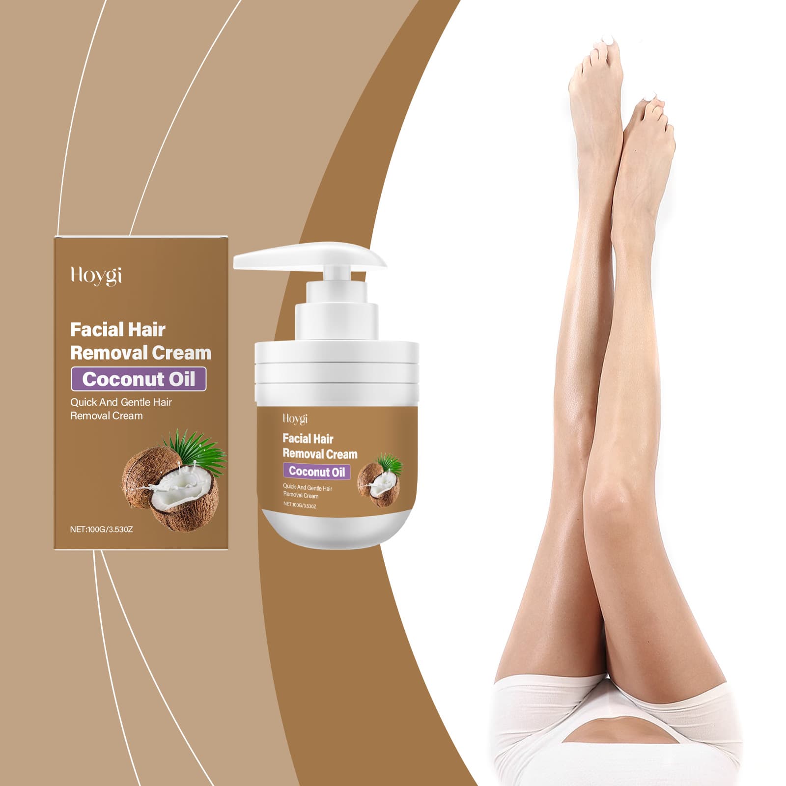HOYGI Coconut Facial Hair Removal Cream is gentle and non-irritating for facial hair removal for men and women, lip hair and beard.