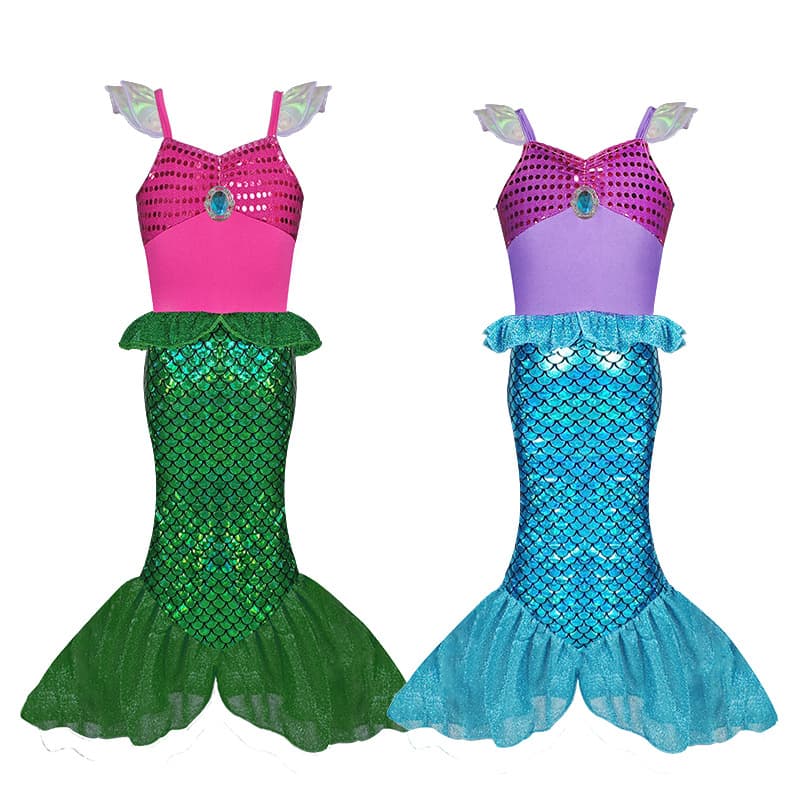 Halloween Cross-Border Children's Dress Mermaid Tail Skirt Girls' Gown with Flutter Sleeves Mermaid Cosplay Costume