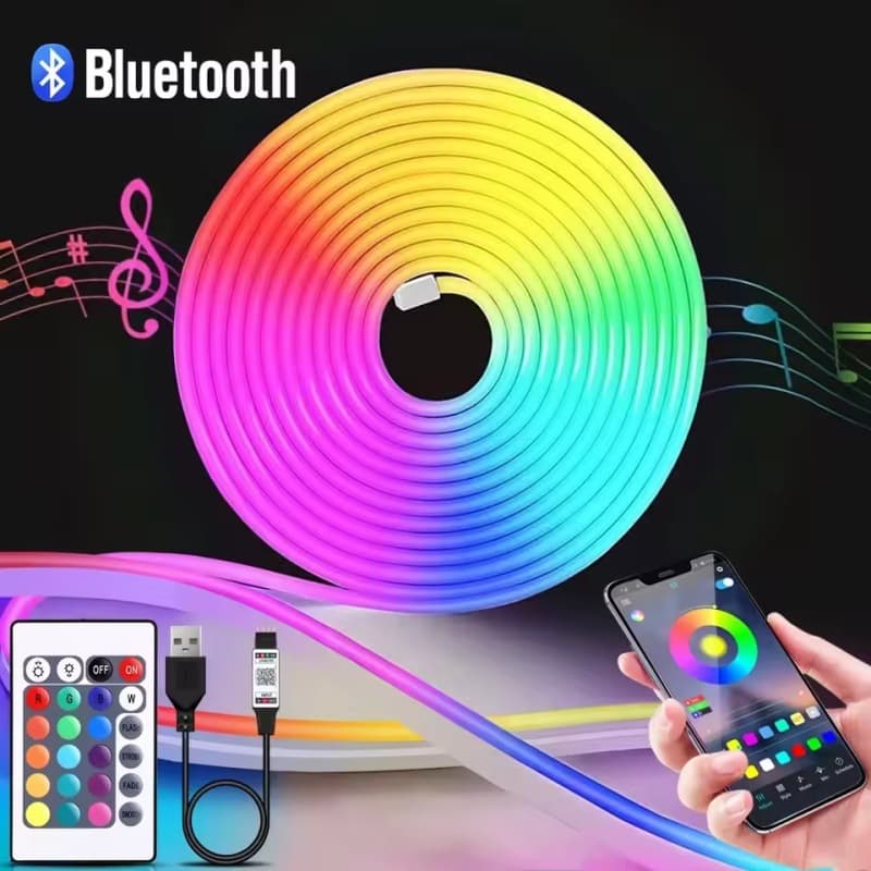 5V RGB Neon Light Strip USB Interface Bluetooth APP Music Full Color Chasing Flexible LED Waterproof Light Bar DIY