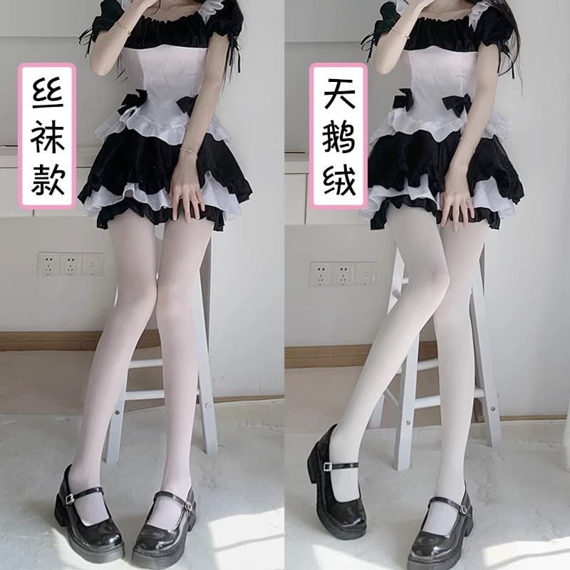 Japanese-Style White Silk Jk Lolita Velvet 80D White Pantyhose Women's Thin Stockings Lolita Black Silk