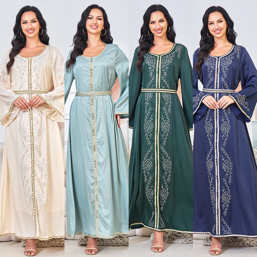 MT167 Plus Size Women's Dress Elegant Rhinestone Flared Long Gown Evening Dress Wholesale from Factory
