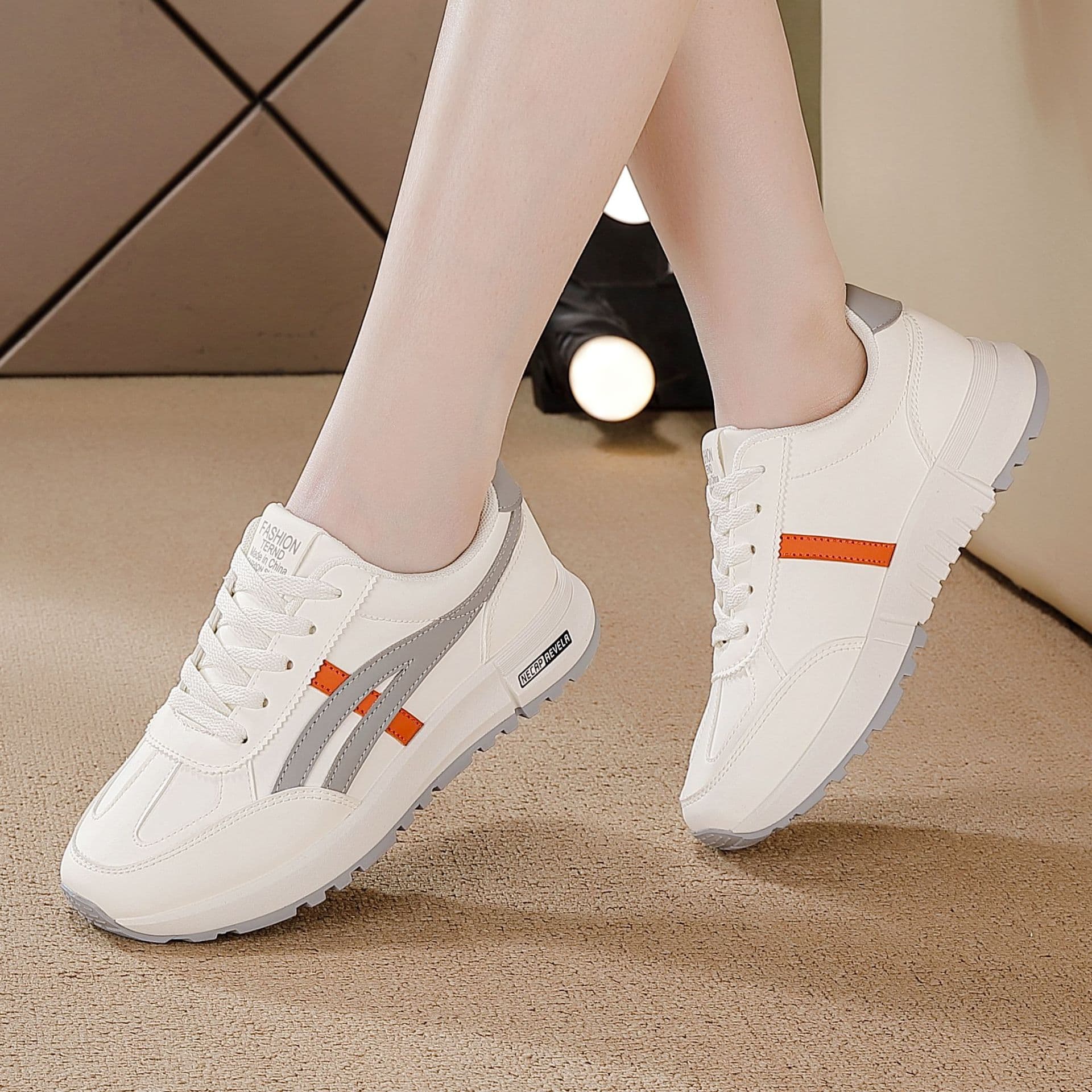 Cross-border Large Size Women's Shoes Spring Autumn New Leather Sports Shoes Korean Thick Sole Casual Soft Sole Running Dad Sneakers