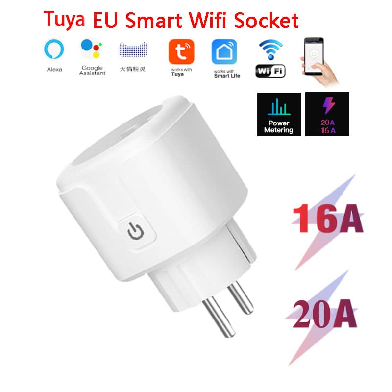 Tuya Tuya Wifi European standard smart socket with power metering voice mobile phone remote control 16A 20A