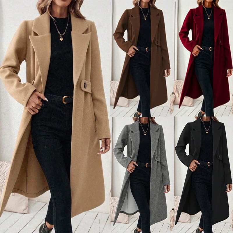 2026 European and American cross-border autumn and winter Amazon independent site woolen coat lapel double-breasted coat jacket