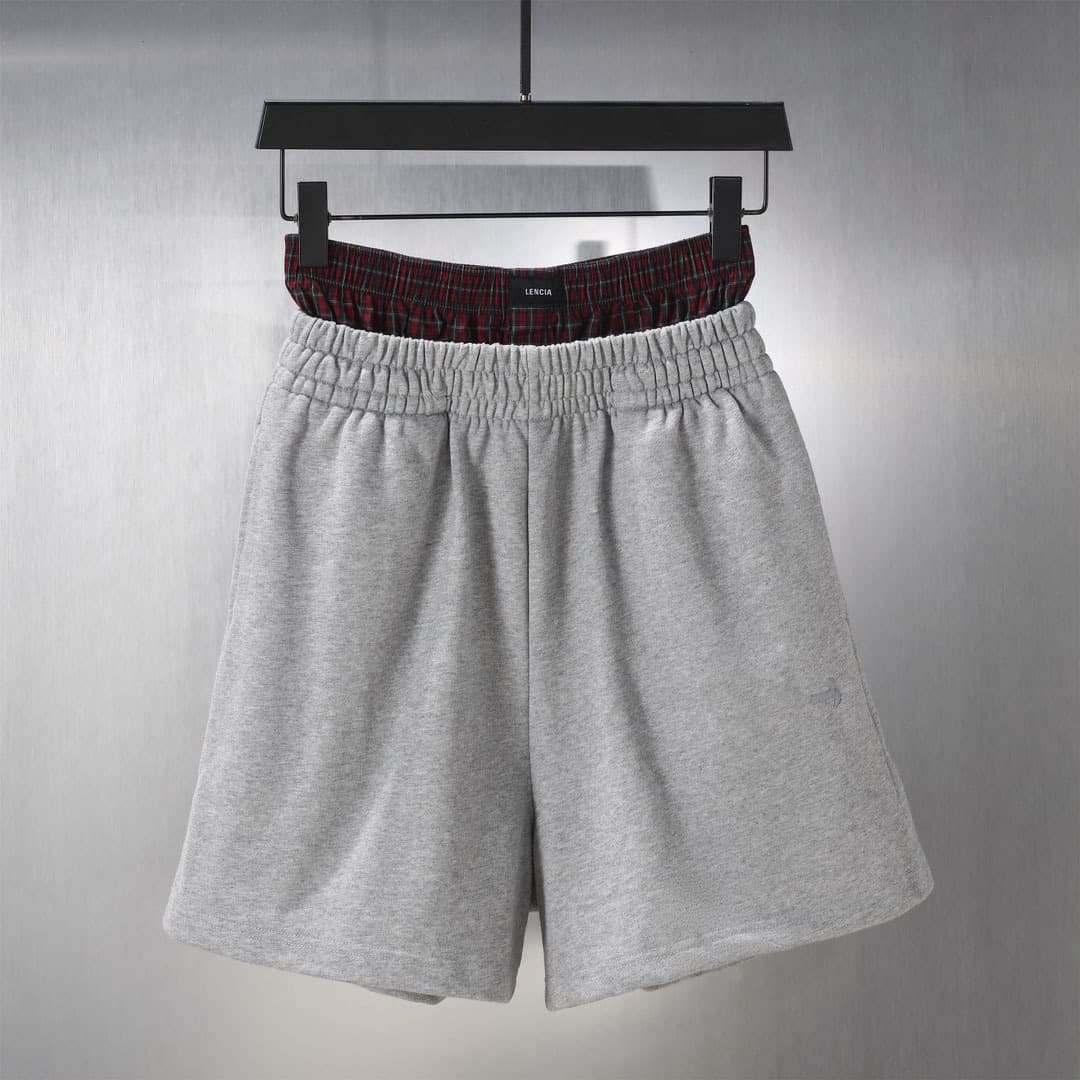 Correct version of Paris B brand checkered button patchwork faux two-piece men's and women's loose sweatpants, five-point pants, casual shorts