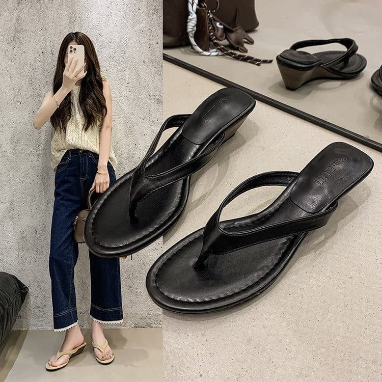2026 Summer New Women's Flip Flops Wedge Mid Heel Thick Sole Sandals for Dresses Casual Beach Slippers