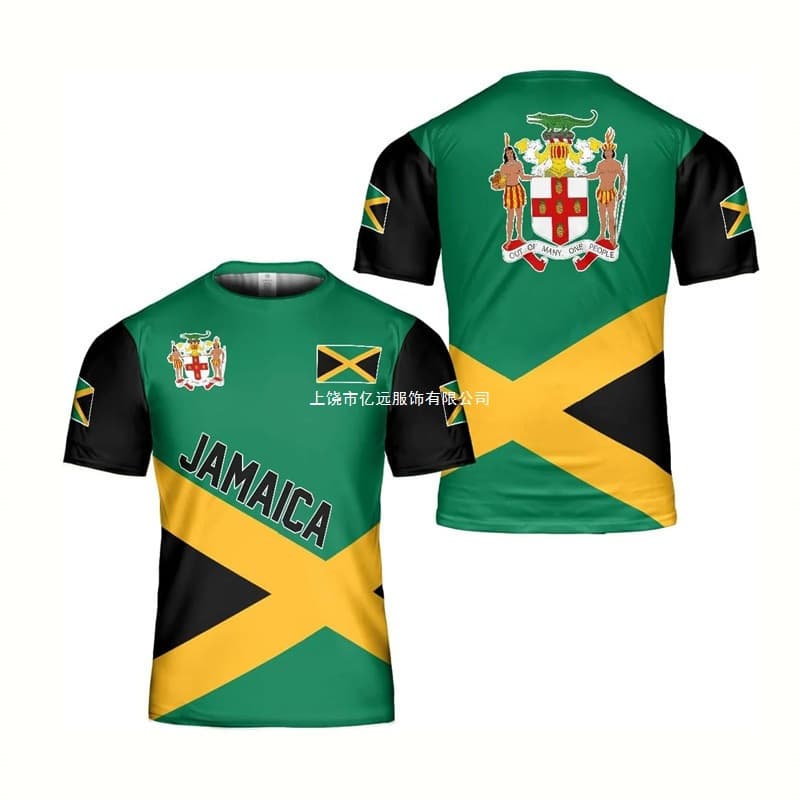 2026 new cross-border Jamaican flag pattern 3D digital printing men's football T-shirt daily round neck short sleeves