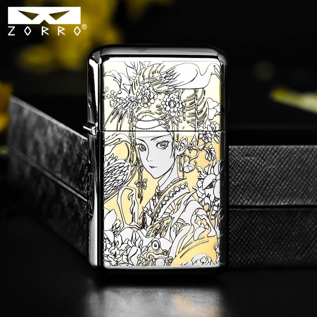 ZORRO Third Generation 790 Huadan Premium White Nickel Two-Tone Dual-Side Kerosene Lighter Creative Windproof Lighter Not Pure Copper