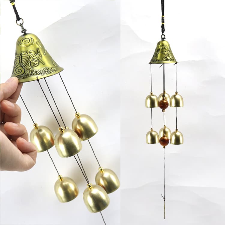 Creative Metal Clock Wind Chime with 6 Bells, Alloy Retro Wind Chime, Home Decor, Dragon and Phoenix Auspicious Pendant Ornament
