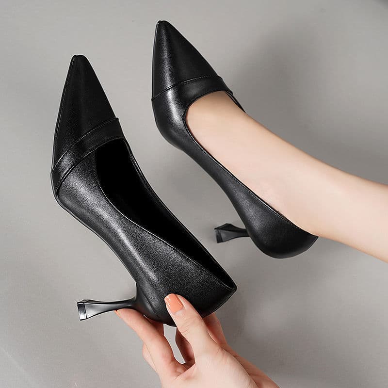 Commuting Work Shoes, Black, Spring/Autumn, Pointed Toe Pumps, Mid Heel, Stiletto Heel, Office Shoes, Hotel, Professional Interview High Heels for Women